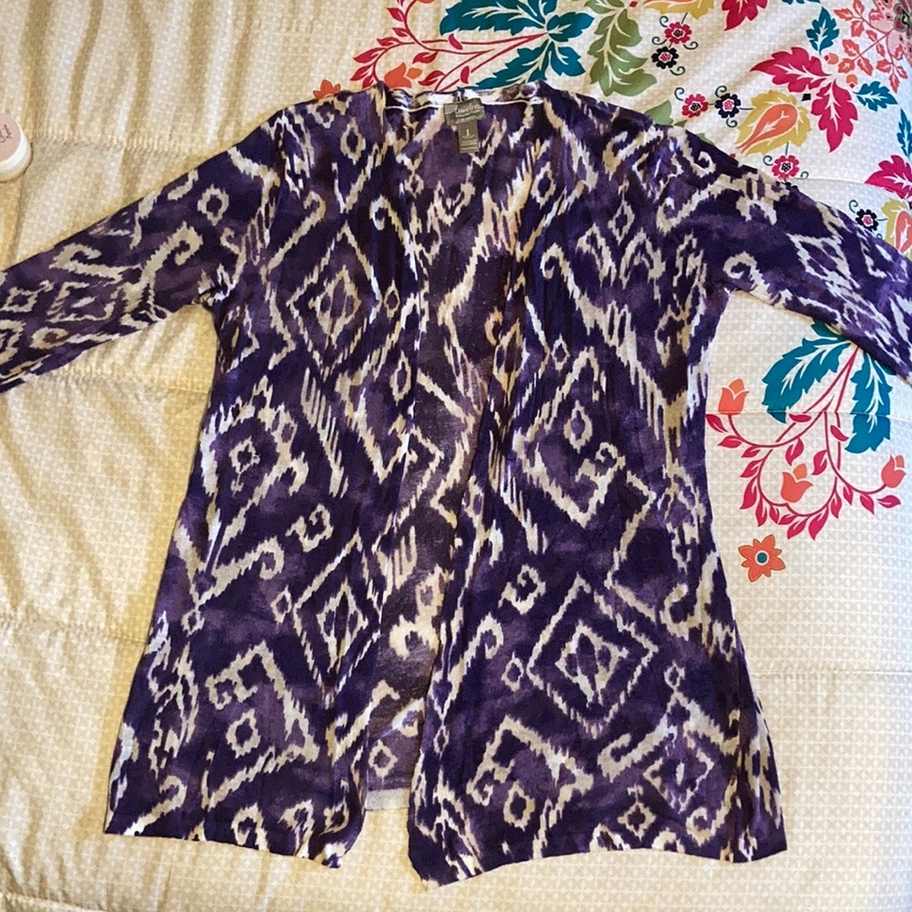 Chico’s Travelers Collection Purple/White Aztec Kimono/Cardigan Size 1 = M(8)